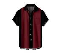 Men's Vintage Bowling Shirts 1950s Retro Print Short Sleeve Button Down Shirt Summer Casual Cuba Beach Hawaiian Shirt, B# Wine, XXXXL