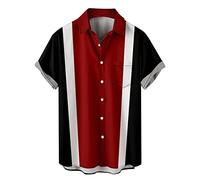Men's Vintage Bowling Shirts 1950s Retro Print Short Sleeve Button Down Shirt Summer Casual Cuba Beach Hawaiian Shirt, Zf# Red, XXL