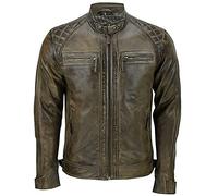 Men's Vintage Brown Leather Retro Jacket Classic Racing Quilted Biker Moto Fashion Jacket 3XL