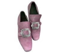 Men's Vintage Buckle Loafers Square Toe Formal Shoes, Baroque Style Dress Shoes for Men with Decorative Metal Accent, Slip on Design, Soft Lining, Retro Costume Footwear Red