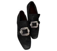Men's Vintage Buckle Loafers Square Toe Formal Shoes, Baroque Style Dress Shoes for Men with Decorative Metal Accent, Slip on Design, Soft Lining, Retro Costume Footwear Black