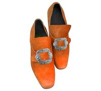 Men's Vintage Buckle Loafers Square Toe Formal Shoes, Baroque Style Dress Shoes for Men with Decorative Metal Accent, Slip on Design, Soft Lining, Retro Costume Footwear Orange