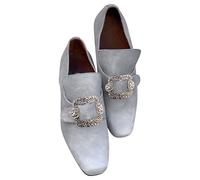 Men's Vintage Buckle Loafers Square Toe Formal Shoes, Baroque Style Dress Shoes for Men with Decorative Metal Accent, Slip on Design, Soft Lining, Retro Costume Footwear Grey