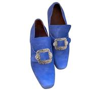 Men's Vintage Buckle Loafers Square Toe Formal Shoes, Baroque Style Dress Shoes for Men with Decorative Metal Accent, Slip on Design, Soft Lining, Retro Costume Footwear Blue