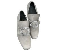 Men's Vintage Buckle Loafers Square Toe Formal Shoes, Baroque Style Dress Shoes for Men with Decorative Metal Accent, Slip on Design, Soft Lining, Retro Costume Footwear White