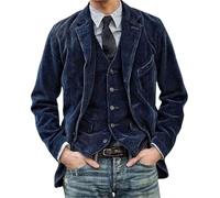 Men's Vintage Cord Lapel Jacket: Winter Cord Blazer Elegant Solid Color Cord Lapel Pocket Softshell Jacket With Chest Pocket Casual Jacket For Weddings, Banquets, Proms, blue, 3XL