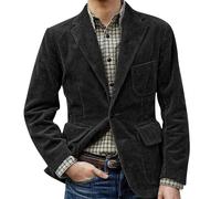 Men's Vintage Cord Lapel Jacket: Winter Cord Blazer Elegant Solid Color Cord Lapel Pocket Softshell Jacket With Chest Pocket Casual Jacket For Weddings, Banquets, Proms, black, L