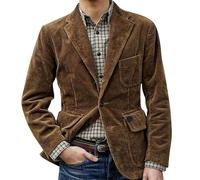 Men's Vintage Cord Lapel Jacket: Winter Cord Blazer Elegant Solid Color Cord Lapel Pocket Softshell Jacket With Chest Pocket Casual Jacket For Weddings, Banquets, Proms, brown, M