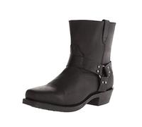 Men's Vintage Cowboy Boots Square Toe with Side Zipper Men's Harness Motorcycle Leather Boots,Black,11.5 UK