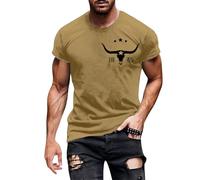 Mens Vintage Cowboy T Shirt Western Aztec Bull Skull Graphic Short Sleeve Lightweight Crew Neck Casual Tee Shirt