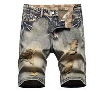Mens Vintage Denim Shorts UK Sale Clearance Distressed Ripped Jean Shorts with Pockets Frayed Raw Hem Short Jeans Bottoms Classic Fit Denims Casual Summer Holiday Clothing Half Pants