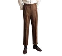 Men's Vintage Dress Pants Buckle High Waist Formal Pants Classic Fit Solid Colour Straight Leg Suit Pants Short Trousers Men's Stretch, a, W33