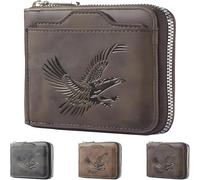 Men's Vintage Eagle Embossed Short Wallet, Men’s Eagle Emblem Wallet, Men's Vintage Eagles Embossed Short Wallet (Dark Brown)