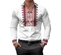 Men's Vintage Ethnic Print Long Sleeve Shirt Casual Button Down Lapel Collar Regular Fit Top for Daily Holiday Party Wear Green(M B)