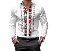Men's Vintage Ethnic Print Long Sleeve Shirt Casual Button Down Lapel Collar Regular Fit Top for Daily Holiday Party Wear Green(2XL A)