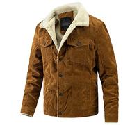Men's Vintage Fleece Sherpa Lined Corduroy Jacket Casual Button Down Thickened Cotton Warm Winter Trucker Coats (Brown,L)
