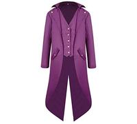 Men's Vintage Gothic Medieval Steampunk Long Tailcoat Jacket Victorian Frock Button Down Swallow Coat Uniform Costume - Purple - 4X-Large