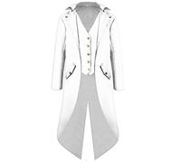 Men's Vintage Gothic Medieval Steampunk Long Tailcoat Jacket Victorian Frock Button Down Swallow Coat Uniform Costume, White, Large