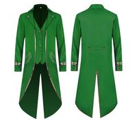 Men's Vintage Gothic Tailcoat Jacket Ballroom Attire for Gentlemen Victorian-Style Long Dress Court Tailcoat with Gold Trim Single Breasted Frock Coat Costume for Halloween Cosplay (Green, 3XL)