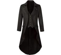 Men's Vintage Gothic Tailcoat, Medieval Renaissance Steampunk Jacket Men Long Victorian Trench Coat Uniform Single Breasted Frock Coat Fall Winter Turn Collar Overcoat Costume for Halloween