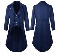 Men's Vintage Gothic Tailcoat, Medieval Renaissance Steampunk Jacket Men Long Victorian Trench Coat Uniform Single Breasted Frock Coat Fall Winter Turn Collar Overcoat Costume for Halloween