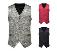 Mens Vintage Gothic Waistcoat with Pockets, Steampunk Jacket Jacquard Suit Vest Men's Medieval Retro Waistcoat Single Breasted Jacket Renaissance Frock Coat Costume for Halloween Party