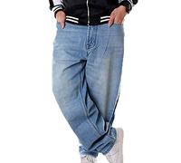 Men's Vintage Graffiti Hip Hop Style Baggy Jeans Rap Jeans Light Blue