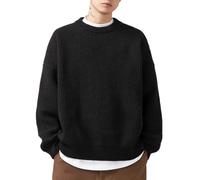 Men's Vintage Grandpa Aesthetic Sweaters Crewneck Knitted Sweatshirt Pullovers Y2K Grunge Clothing Korean Streetwear, Black, Medium