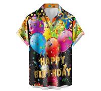 Men's Vintage Hawaiian Shirts Route 66 Classic Car Quick Dry Wrinkle Free Plus Size Tops, Happy Birthday, XXL