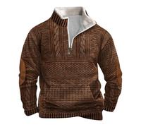Men's Vintage Hooded Sweatshirt Plush Sweatshirt Men Half Zip Printed Embossed Fabric Jacket Jacket Long Sleeve Baggy Crew Neck Sweatshirt Mao Casual, Brown, M