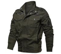Mens Vintage Jacket Mens Military Style Jackets Retro Cargo Jackets Heavyweight Tactical Outwear Full Zip Work Jacket Long Sleeve Tactical Coats Utility Shirt Coat Multi Pockets Stand Collar Coat