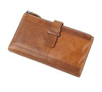 Men's Vintage Leather Long Bifold RFID Wallet Passport Holder Multi-functional Credit Card for Case Business Purse, Brown