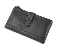Men's Vintage Leather Long Bifold RFID Wallet Passport Holder Multi-functional Credit Card for Case Business Purse, Black