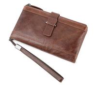 Men's Vintage Leather Long Bifold RFID Wallet Passport Holder Multi-functional Credit Card for Case Business Purse, Coffee