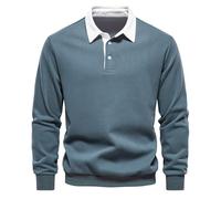 Men's Vintage Long Sleeve Polo Shirt, Casual Work Sweatshirt, Solid Colour, Simple Slim Fit Comfortable Sweatshirt Classic Chic Goblet Temperament Lightweight Autumn Basic Pullover