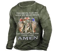 Men's Vintage Long Sleeve T-Shirt Knight Templar 3D Print T-Shirt Cross Christian T-Shirts Green