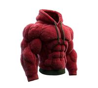 Men's Vintage Muscle Line Art Flannel Warm Hooded Sweatshirt, 3D Street Style Muscle Line Fuzzy Cotton Blend Hoodie, for Fall (UK, Alpha, S, Regular, Regular, Red-a)