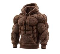 Men's Vintage Muscle Line Art Flannel Warm Hooded Sweatshirt, 3D Street Style Muscle Line Fuzzy Cotton Blend Hoodie, for Fall (UK, Alpha, M, Regular, Regular, Brown)