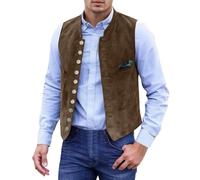 Men's Vintage Oktoberfest Waistcoat, Suede Effect Faux Leather Gilet with Multiple Buttons, Traditional Bavarian Beer Festival Outfit for Party, Carnival and Retro Themed Events