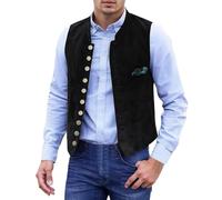 Men's Vintage Oktoberfest Waistcoat, Suede Effect Faux Leather Gilet with Multiple Buttons, Traditional Bavarian Beer Festival Outfit for Party, Carnival and Retro Themed Events