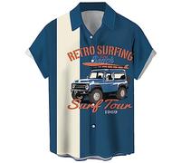 Men's Vintage Poker Bowling Shirt 1950s Retro Short Sleeve Button Down Hawaiian Shirts, Car-1969, XL