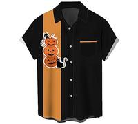 Men's Vintage Poker Bowling Shirt 1950s Retro Short Sleeve Button Down Hawaiian Shirts, Halloween-pumpkin, 3XL