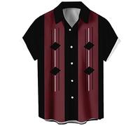Men's Vintage Poker Bowling Shirt 1950s Retro Short Sleeve Button Down Hawaiian Shirts, Line Geometry, Medium