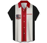 Men's Vintage Poker Bowling Shirt 1950s Retro Short Sleeve Button Down Hawaiian Shirts, Patriotic-stripe, XXL