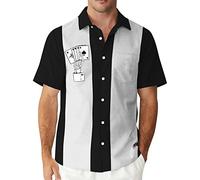 Men's Vintage Poker Bowling Shirt 1950s Retro Short Sleeve Button Down Hawaiian Shirts, Skeleton Hand, XL