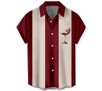 Men's Vintage Poker Bowling Shirt 1950s Retro Short Sleeve Button Down Hawaiian Shirts, Wine, Large