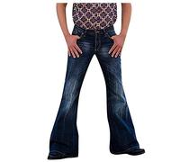 Men's Vintage Punk Straight Leg Denim Jeans Relaxed Stretch Bell Bottom Fit Flared Trousers with Flared Leg Hip Hop Rock Trousers Retro Flared Trousers with Pocket, B-2 Blue, L