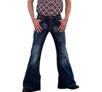Men's Vintage Relaxed Bell Bottom Jeans 60s 70s Stretch Jean Trousers Classic Disco Retro Flared Denim Pants (Blue,Small)