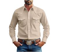 Mens Vintage Shirts Casual Fashionable Long Sleeve Button-Down Shirt with Pocket Versatile Lightweight Regular-Fit Turn Down Collar Tops for Working Training Traveling Green