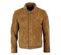 Mens Vintage Short Denim Style Retro Real Suede Leather Jean Jacket Casual Wine Green